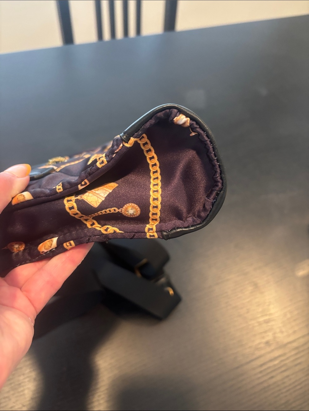 Kurt Geiger London mini Quilted Black Crossbody Bag with Gold Chain Print - Picture 9 of 12